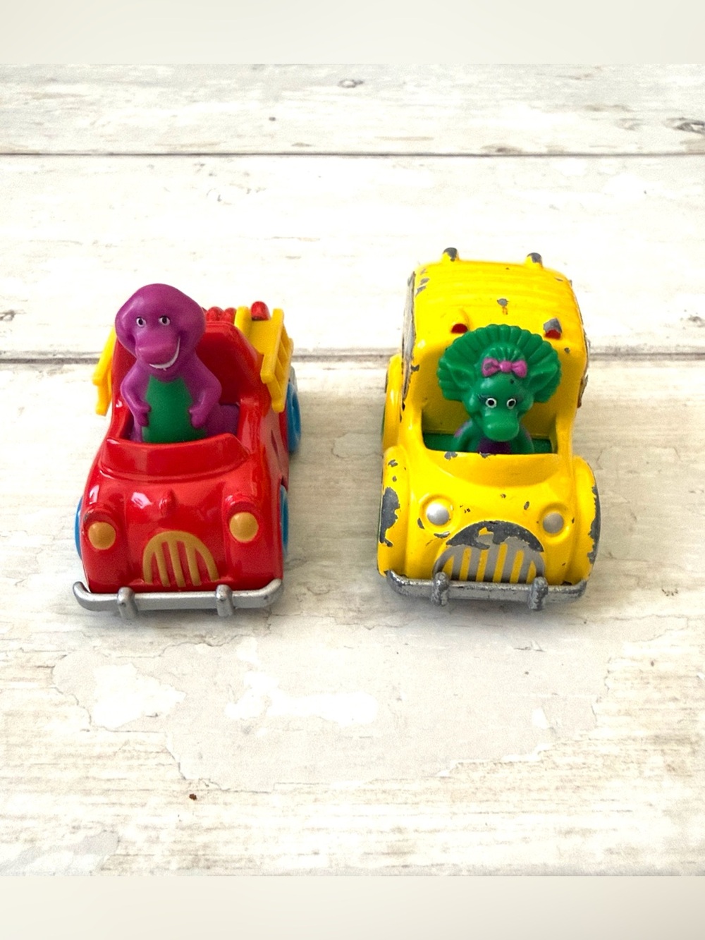 Barney & Baby Bop Vintage 1993 Metal Diecast Cars Toys School Bus Firetruck